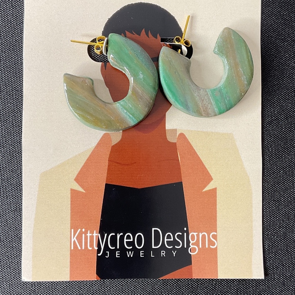 Light Green with Brown Tint Hoop Artisan Earrings